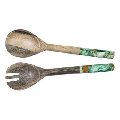 By Room Saladebestek Mangohout Marble Green 2-delig 1 By Room Saladebestek Mangohout Marble Green 2-delig