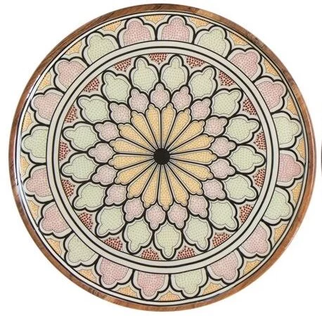 By Room Dienblad ø 40 Cm Mangohout Moroccan Print Bloemmotief Geel/rood/roze 1 By Room Dienblad ø 40 Cm Mangohout Moroccan Print Bloemmotief Geel/rood/roze