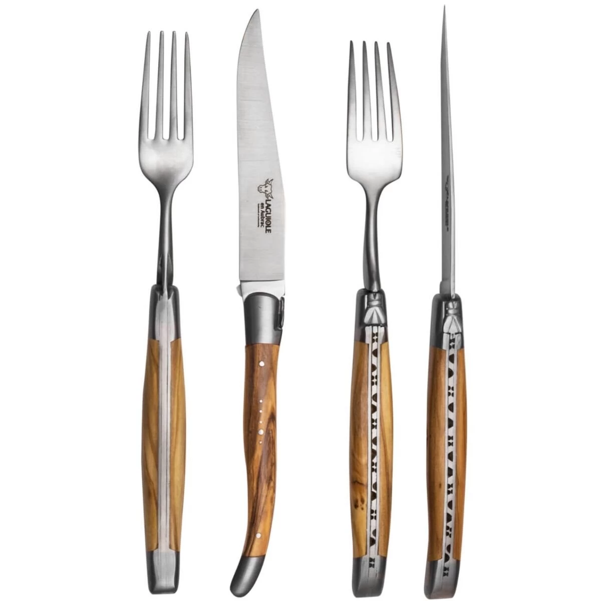 Laguiole En Aubrac Vork En Mes Olijfhout 4-delig 1 Laguiole En Aubrac Vork En Mes Olijfhout 4-delig