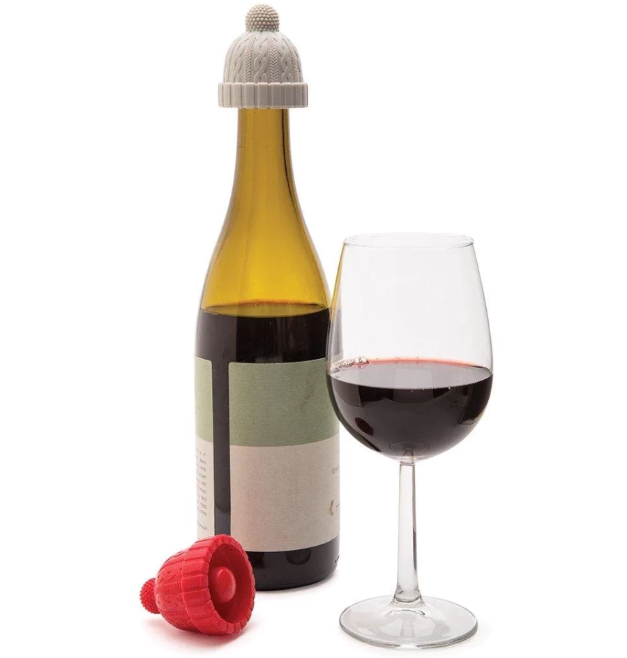 Monkey Business Beanie Wijnstop Silicone Rood En Grijs 2 Monkey Business Beanie Wijnstop Silicone Rood En Grijs - Afbeelding 2