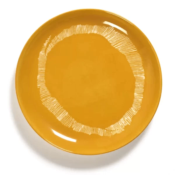 Serax Feast By Ottolenghi Bord M ø 22 Cm H 2 Cm Aardewerk Sunny Yellow + Swirl-Stripes White - Afbeelding 2